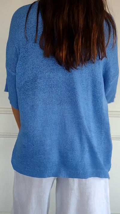 "AuraLuxe V-Neck Knit Top"